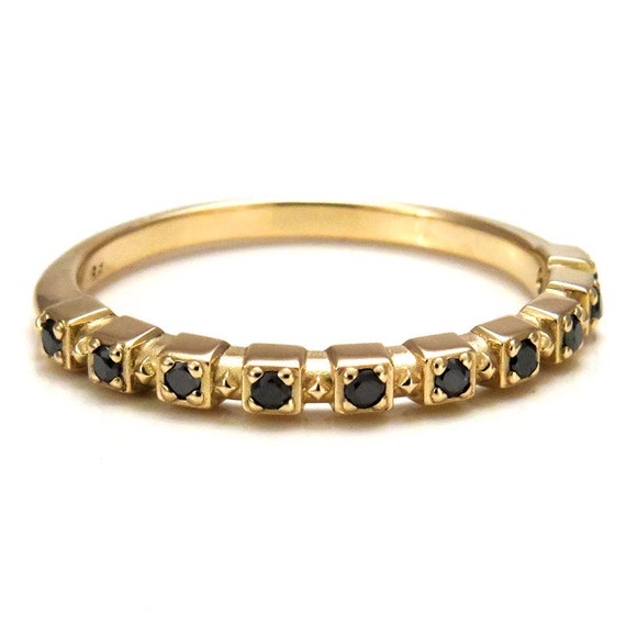 Black Diamond Half Eternity Ring 18k Yellow Gold Geometric