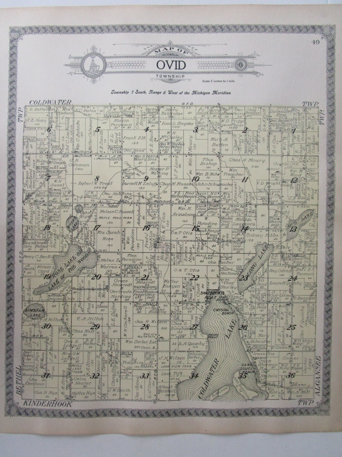 1915 OVID Twp MI Branch County PLAT Map. by OriginalAntiqueMaps