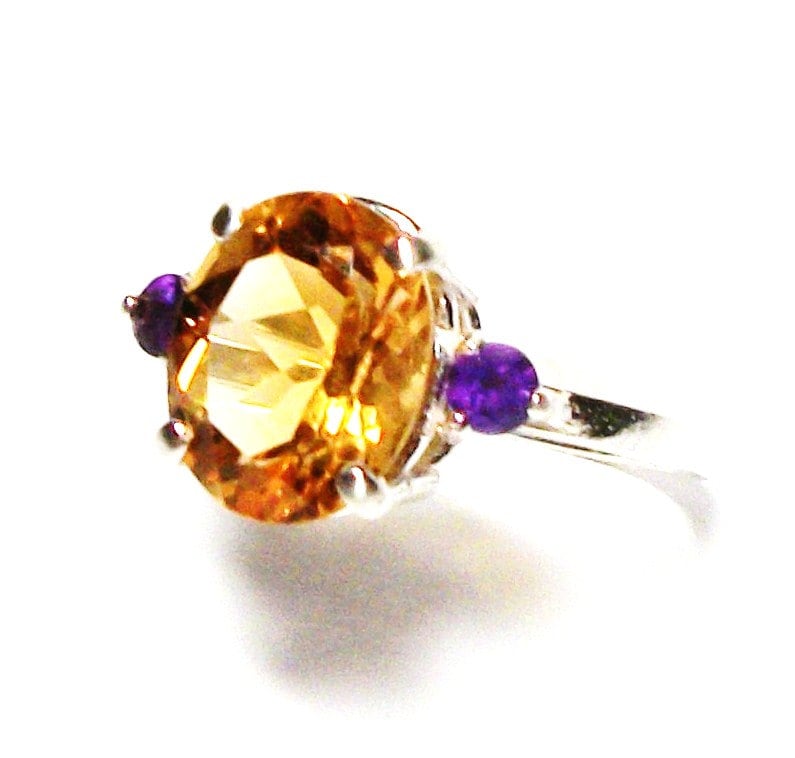 Citrine citrine amethyst citrine ring 3 stone ring golden