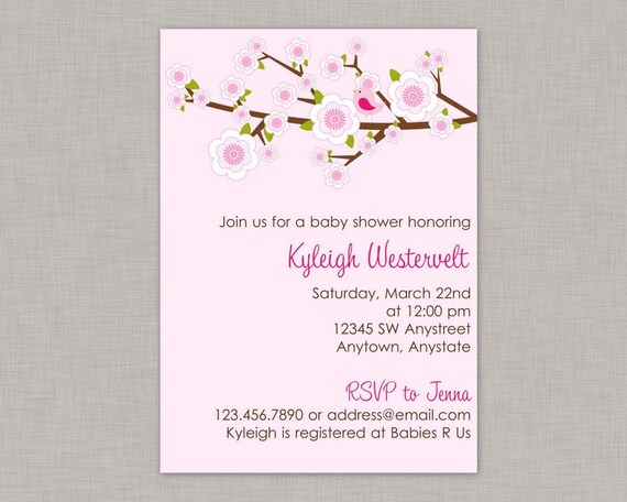 Girl Baby Shower Invitation, Bird Baby Shower invitation, Cherry Blossom Invitation Il_570xn