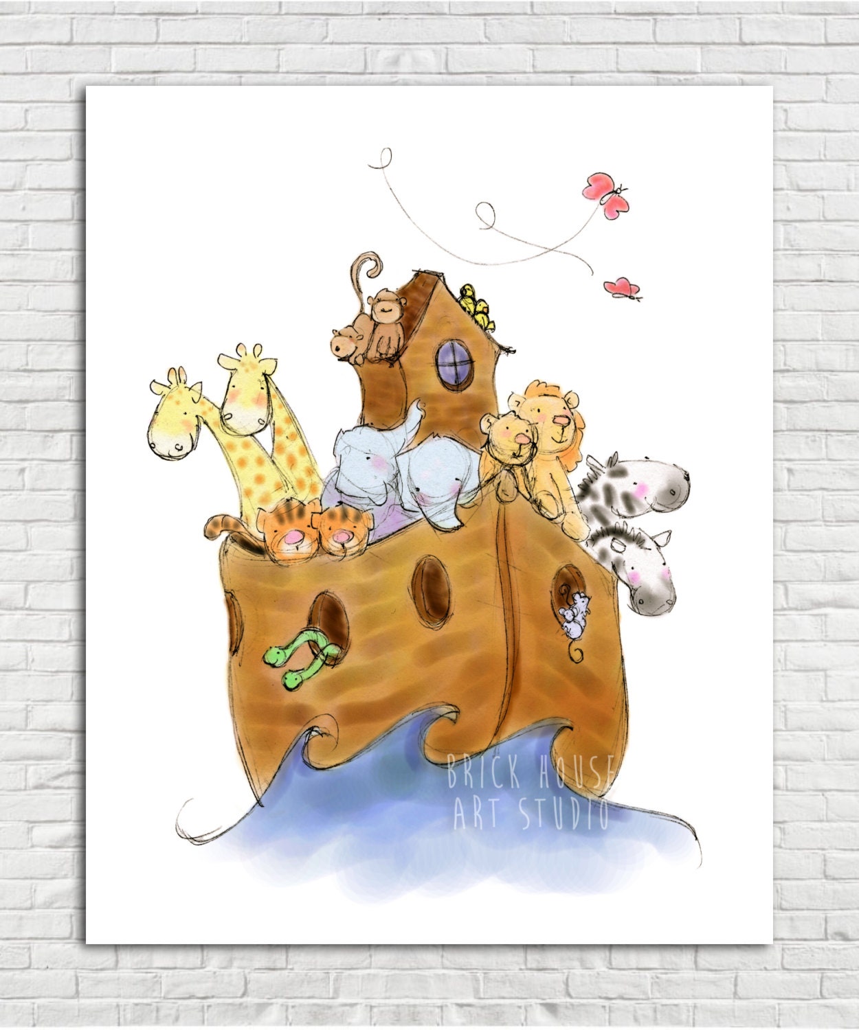 Noah's Ark 5x7 Children's Art Nursery Art by BrickHouseArtStudio