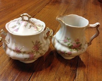 Sweet Little China Pink And White Floral Sugar And Creamer Shabby