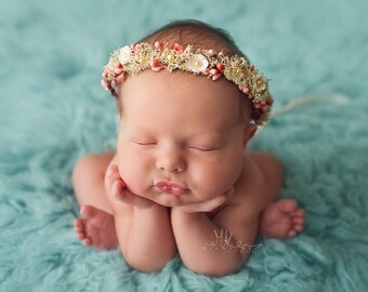 Newborn Headband. Newborn Flower Crown. Flower Girl Headpiece. Flower Crown. Newborn Flower Halo. New Born Photography Prop.UK SELLER