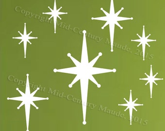 Star Burst Wall Decals Retro mid century modern vinyl fabric stickers removable atomic era 1950s 1960s