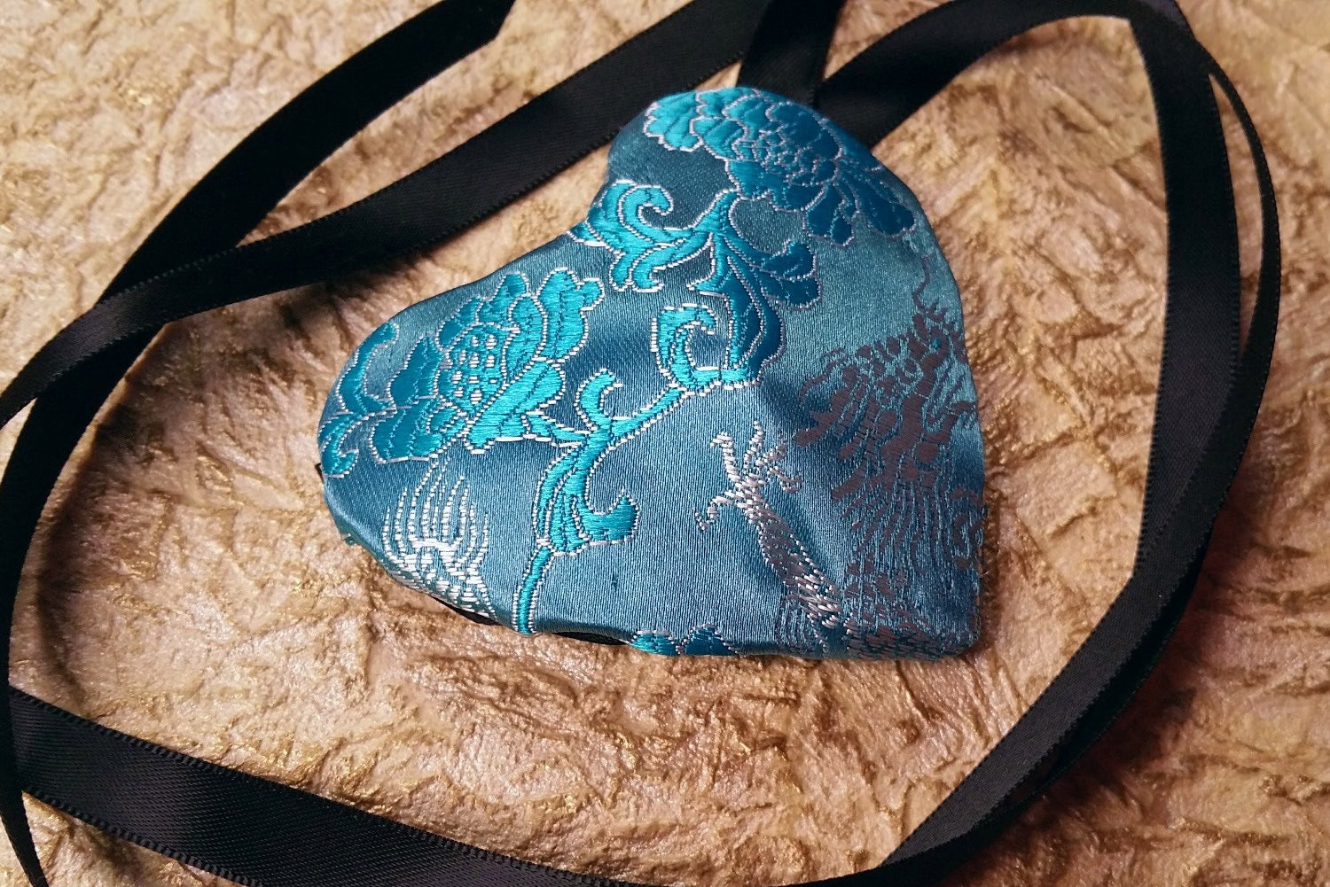 Blue Satin Heart Eyepatch Eye Patch Floral Design with Black