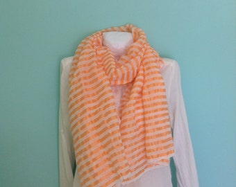 Scarf Vibrant Orange and white Hand-woven Gauze Cotton & silk scarves- Ethiopian scarf- summer Scarves wraps- Echarpe - Orange