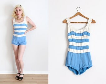 vintage 1950s swimsuit // 50s Rose Marie Reid striped bathingsuit
