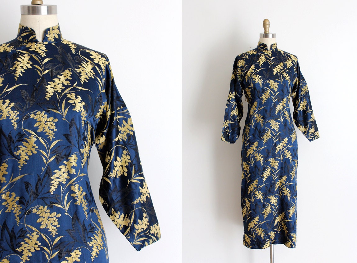 vintage 1930s Cheongsam dress // 30s 40s blue silk Qipao dress