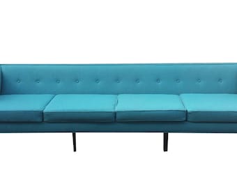 Fantastic Mid Century Modern Long Sofa Completely Reupholstered - Like New But Better