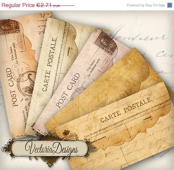 ON SALE Five Postcard Envelopes instant by VectoriaDesigns on Etsy