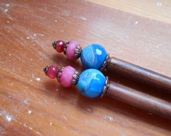 Cotton Candy - pink and blue agate hair sticks