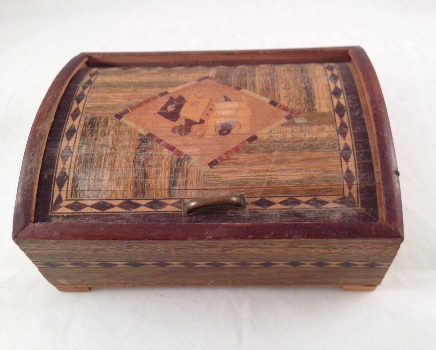 Wood Box with Roll Top Lid, Hand Made and Hand Painted in Japan Haute