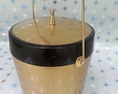 Gold 1960s MCM Ice Bucket With Black Rim and Interior Mid Century Modern Barware Bar Drinkware Party