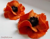 Orange Poppy. Felted wool flower, brooch, pin, felt poppy, wool and leather. Orange Poppy. Felted wool flower, brooch, pin, felt poppy, wool and leather.