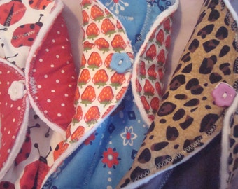 Handmade washable cloth moonpads/sanitary pads, size regular x 3 ( funky prints)