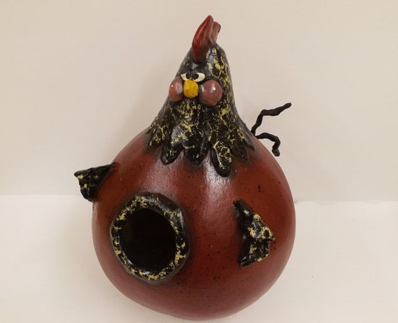 Ruby, Chicken Gourd Art, Chicken Folk Art, Gourd Clay Sculpture, Gourd ...