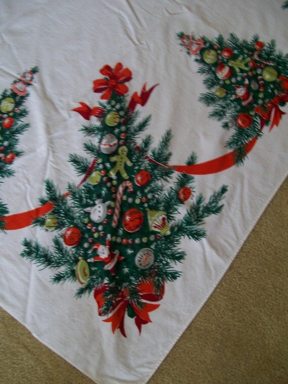 Christmas Holiday Tablecloth Decorated Trees by FabVintageEstates