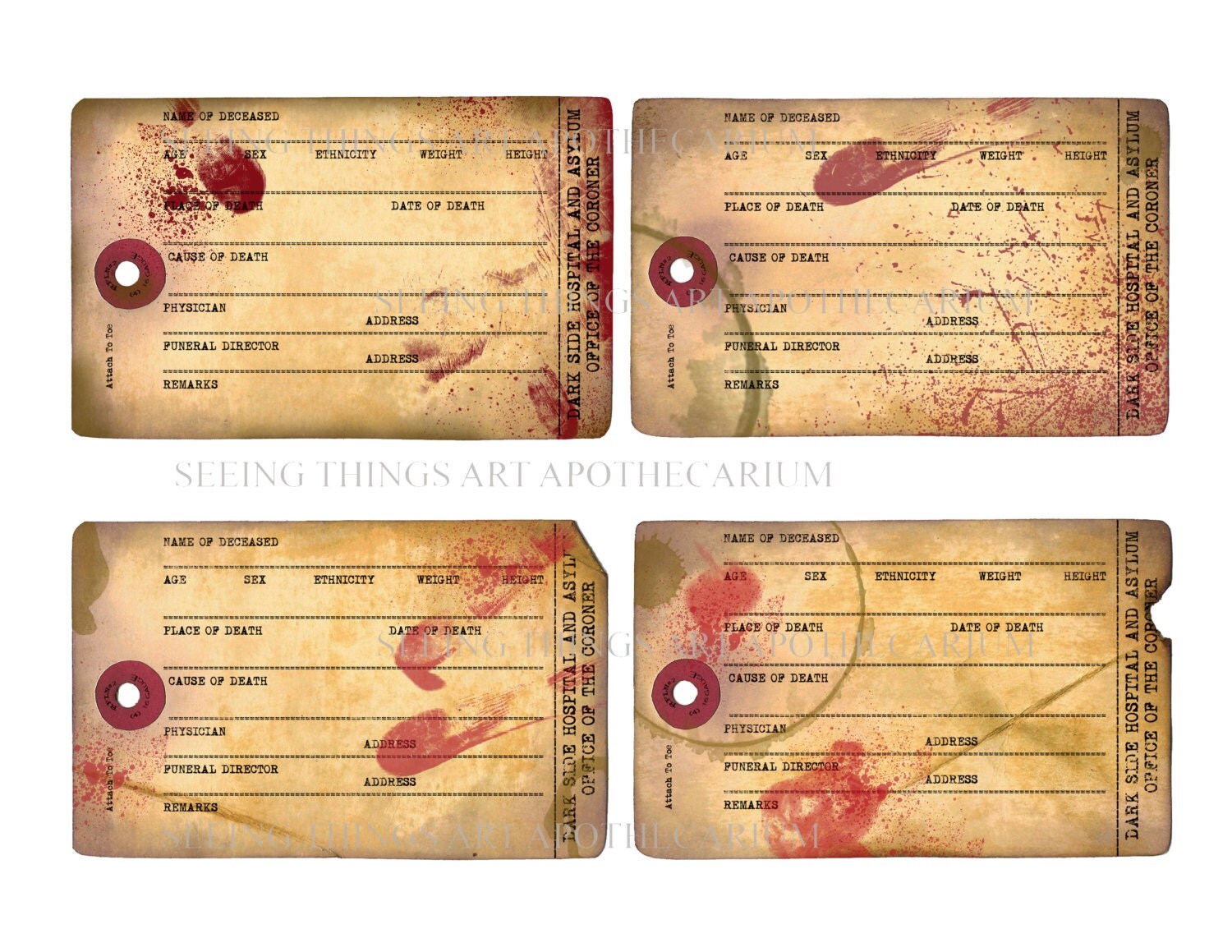 Coroner's Toe Tags Set of Four Instant by SeeingThingsArt