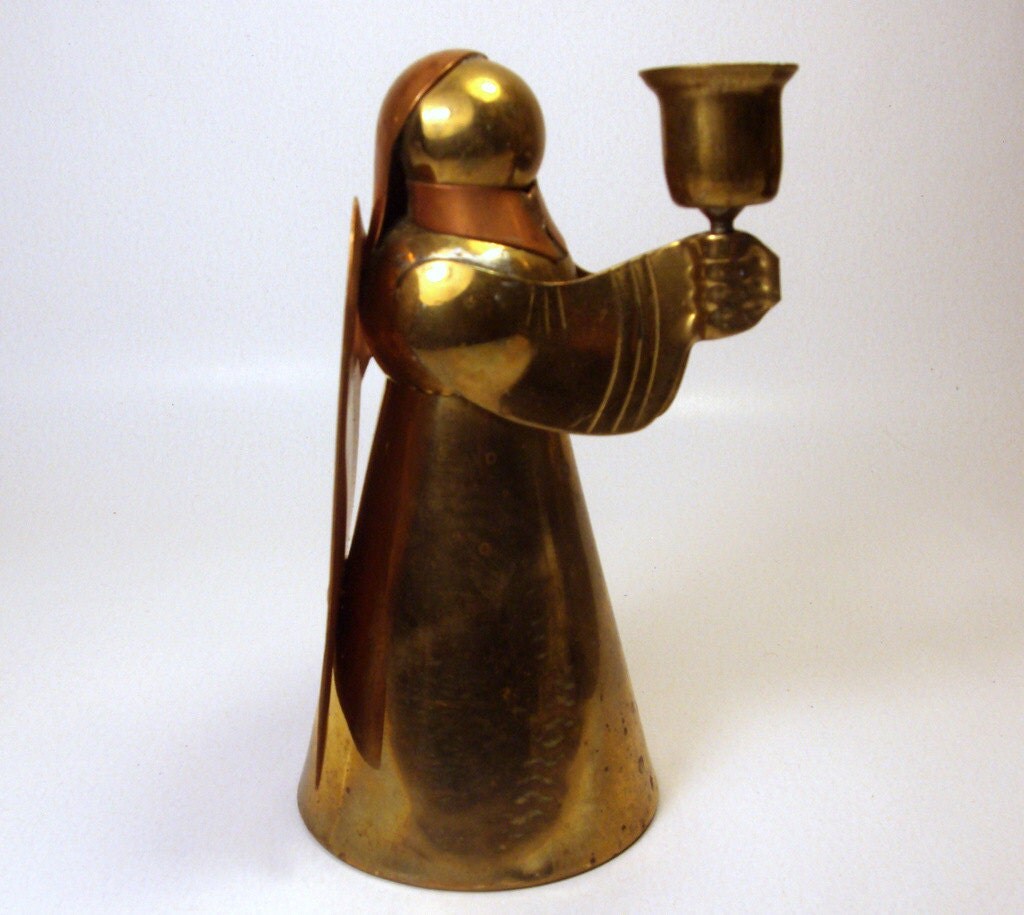 Vintage ANGEL CANDLE HOLDER / Brass and Copper / Hong Kong