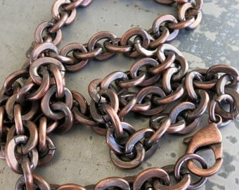 CHUNKY COPPER Bracelet or Necklace, Bright Copper or Hand Oxidized, Men's Bracelet, Heavy Chain, Finished Chain, Made to Order