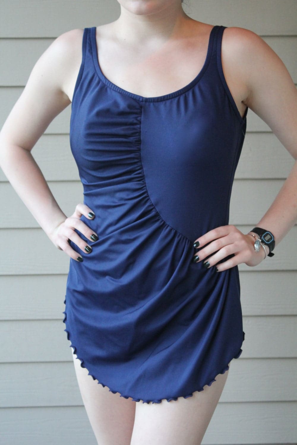 Navy Blue One Piece Bathing Suit 1960’s Haute Juice