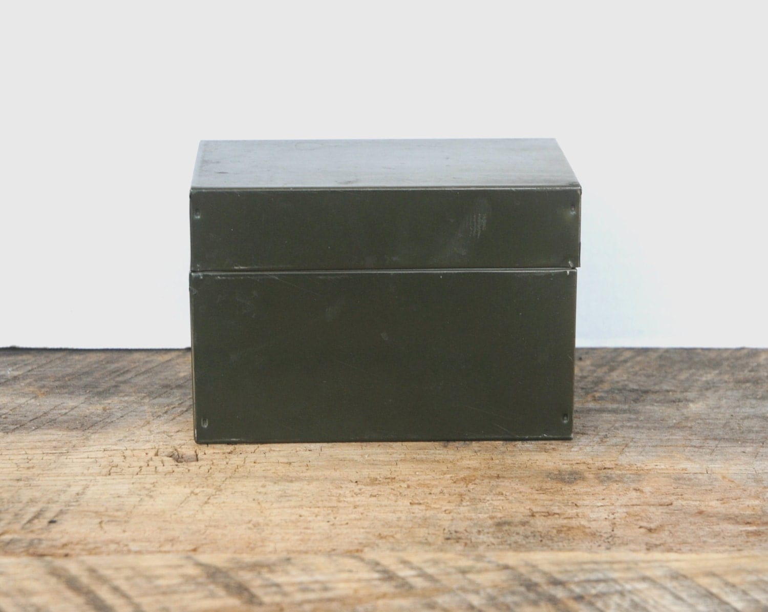 Vintage Dark Green Metal 3 x 5 Index Card File Box Haute Juice