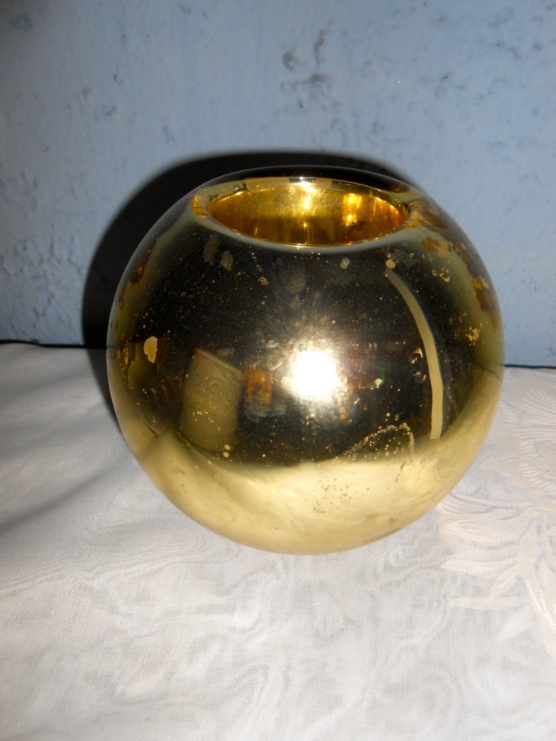 Medium size gold mercury glass vase antique look