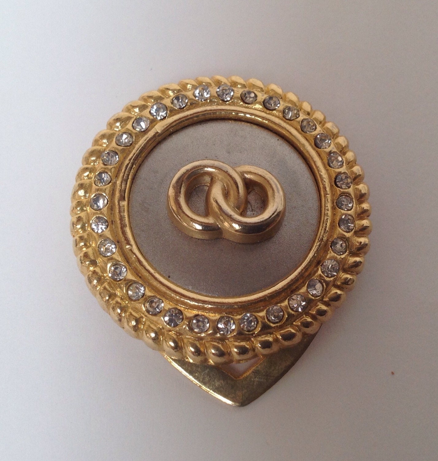 Vintage round metal scarf clip with rhinestones Haute Juice