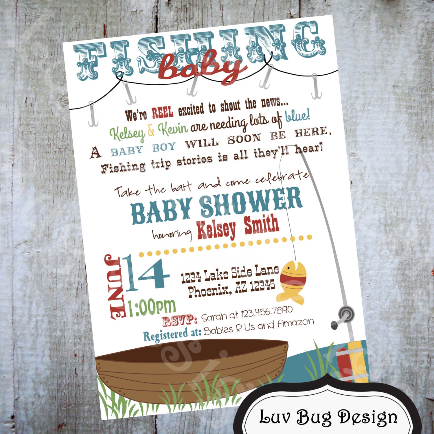 Fishing Baby Shower Invitation Printable party by luvbugdesign