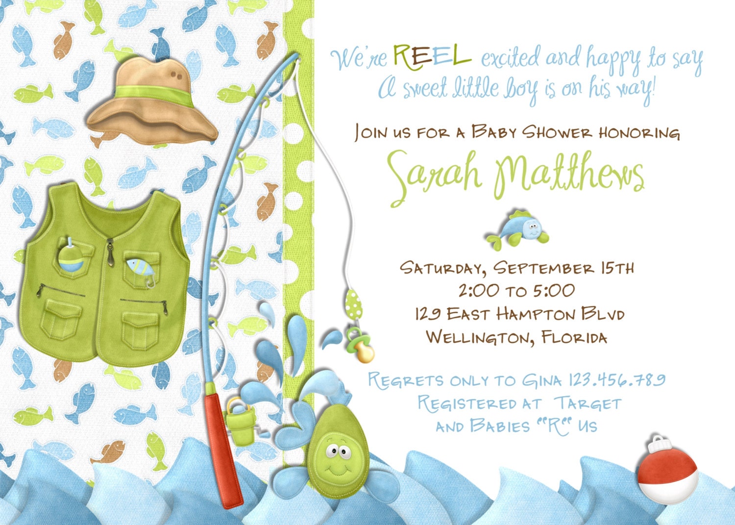 Fishing Boy Baby Shower Invitation Little Fisherman Fish