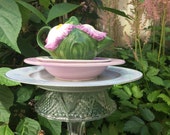 Teapot Totem, Purple Iris Tea Pot, Pink and Yellow Garden Totem, Tea Pot Totem, Garden Pedestal Teapot Totem, Purple Iris Tea Pot, Pink and Yellow Garden Totem, Tea Pot Totem, Garden Pedestal