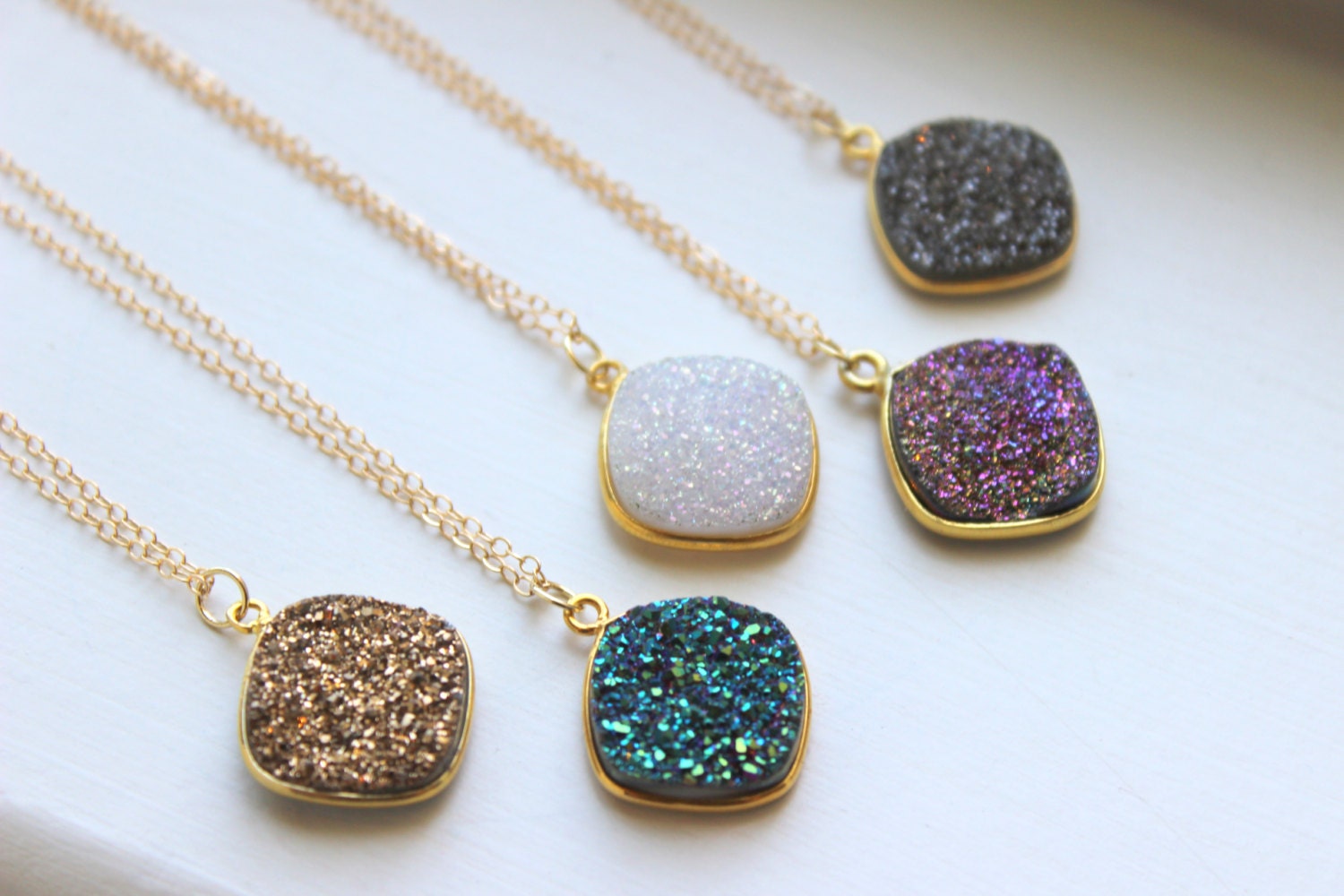 Gold Druzy Necklace Natural Druzy Jewelry Drusy Necklace