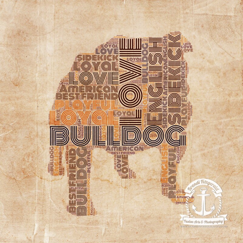 English Bulldog Typography. Pet Lover dog Home Decor. Product