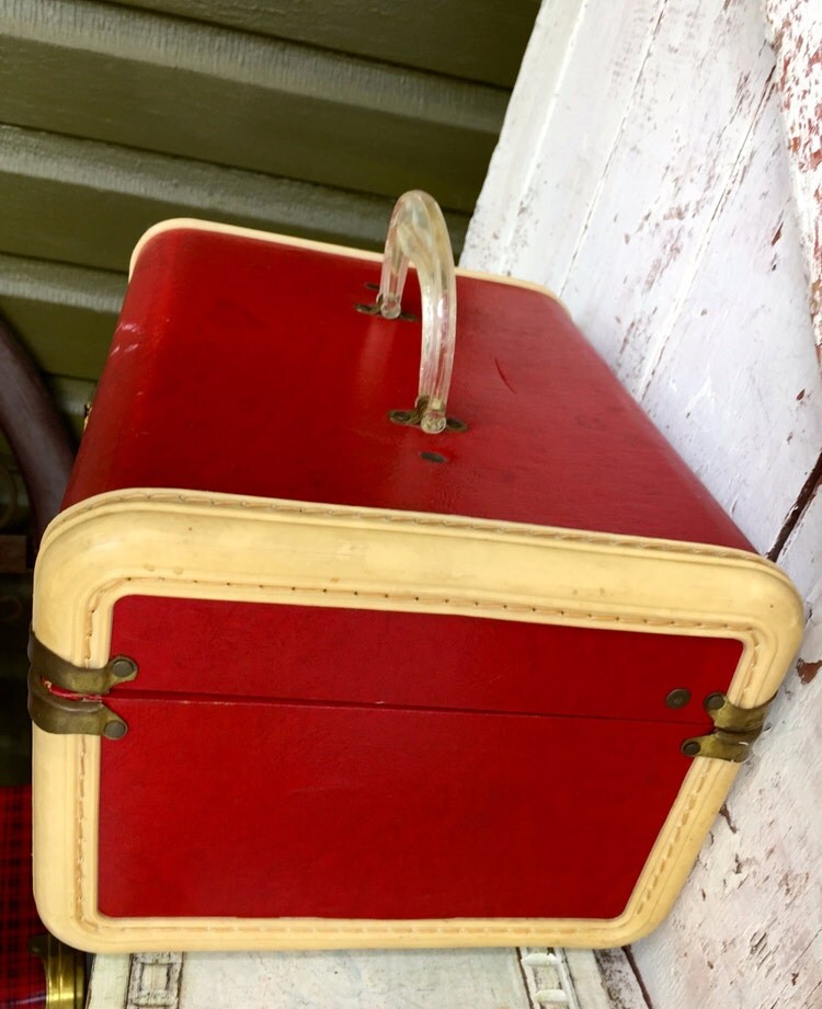 Vintage Train case hand luggage red and by LititzCarriageHouse
