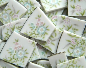 Broken China MOSAIC Tiles - Delicate Flowers - Recycled Plates