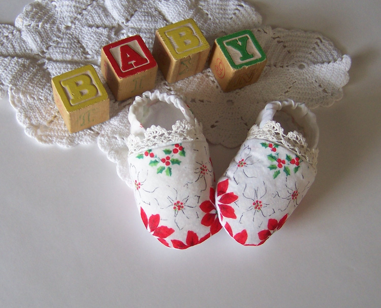 Baby's First Christmas Crib Shoes Booties By GreenbriarCreations