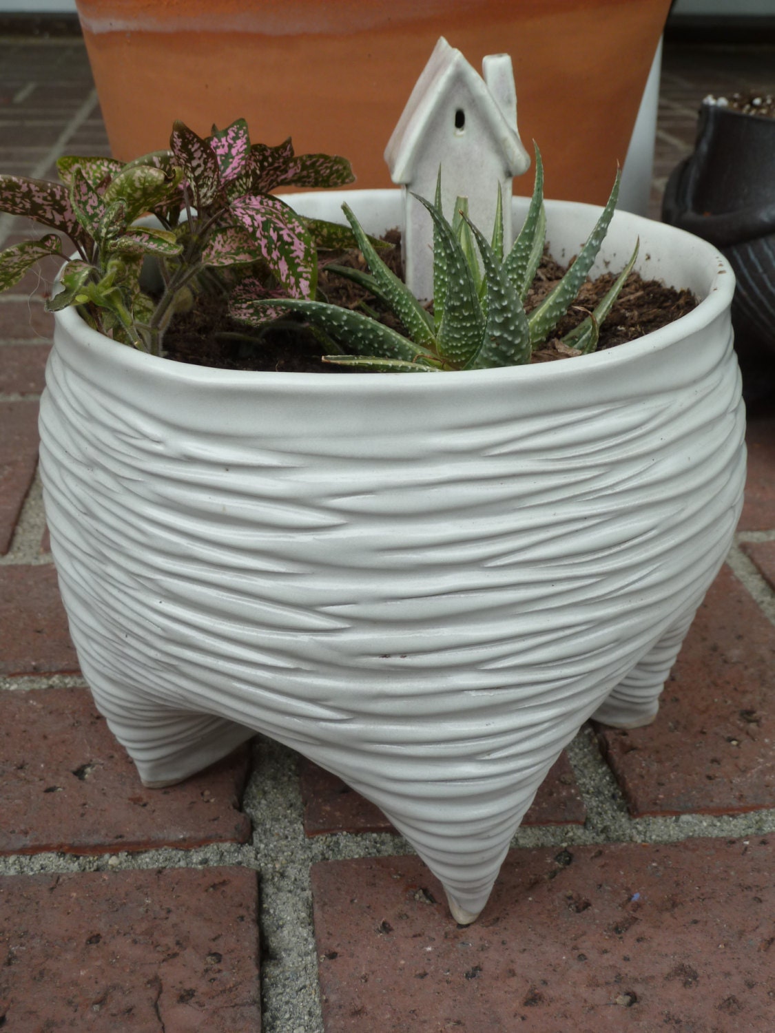 Mid Century Modern White Textured Ceramic Planter   Il Fullxfull.775291162 8d0a 