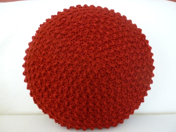 Burgundy crocheted 16 inch round decorative pillow