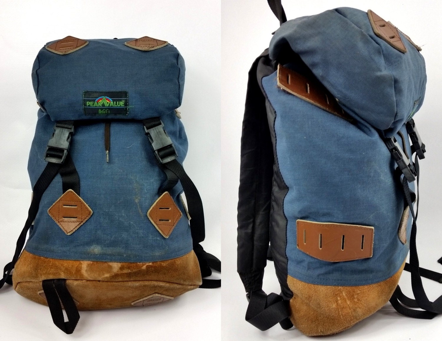 Vintage REI Peak Value Blue Cordura & Leather Diamond Daypack