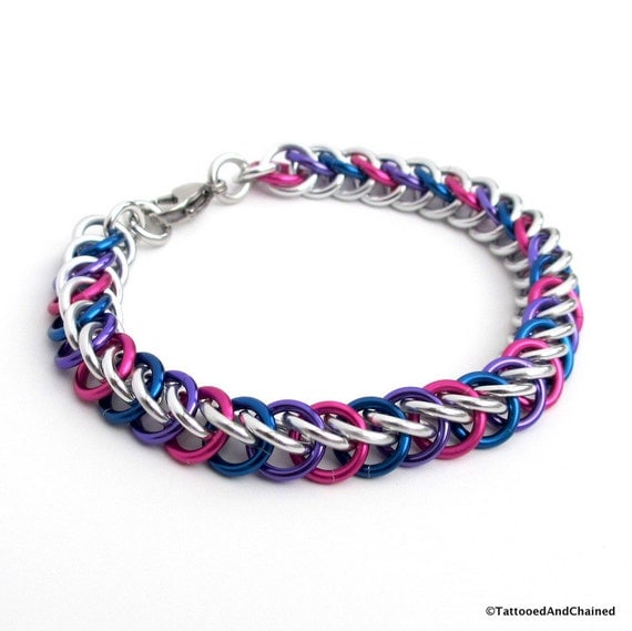 Bisexual pride bracelet chainmail half Persian 3 in 1