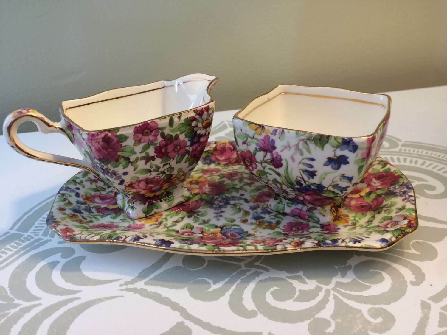 Royal Winton Grimwades Summertime Ascot Creamer and Open Sugar