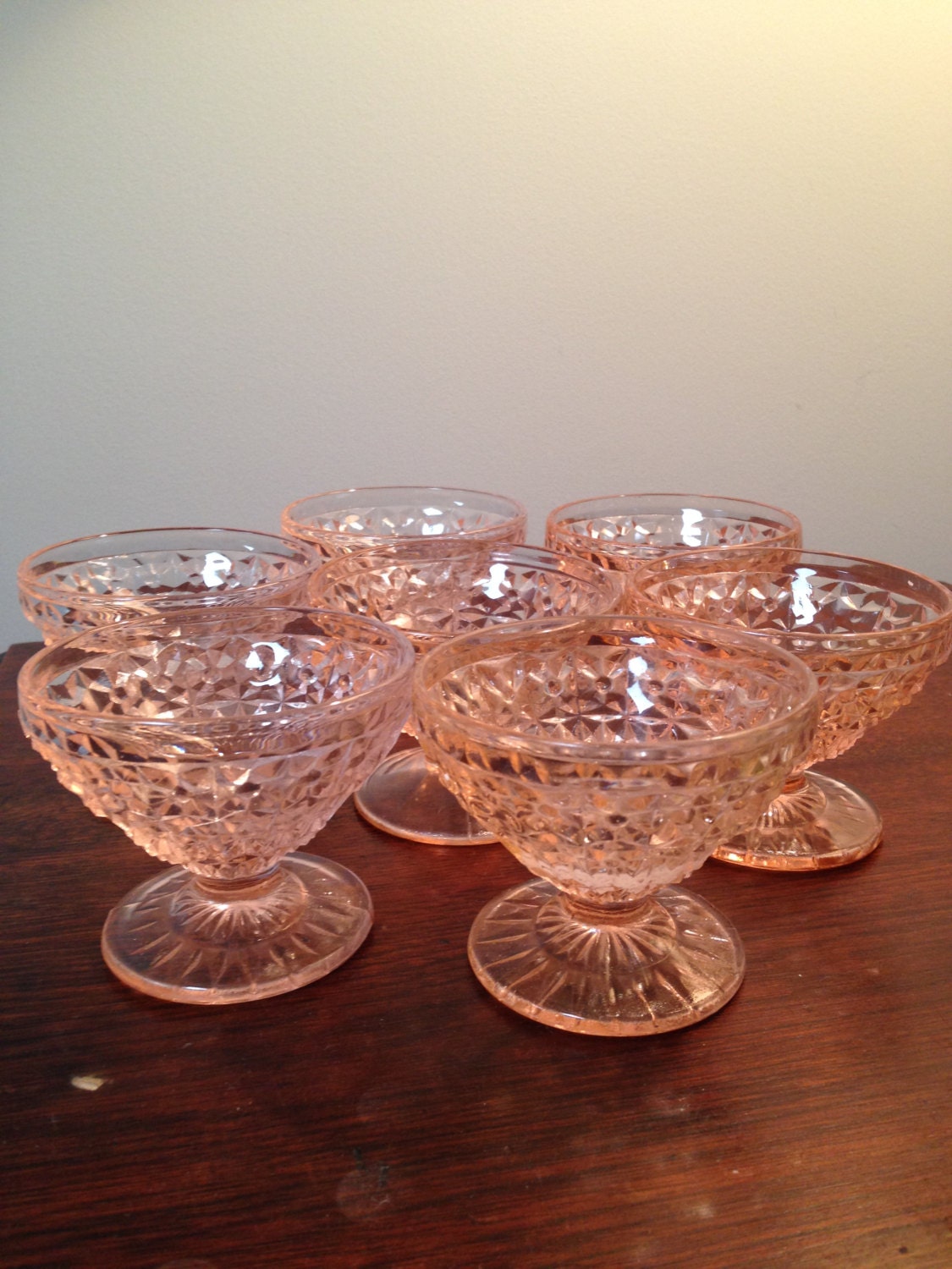 7 Pink Depression Glass Sherbet Dishes Windsor by efinoradin