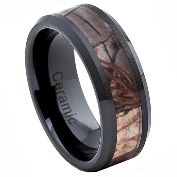 Black Ceramic Men's Hunting Camo Ring Comfort Fit by PCHJewelers