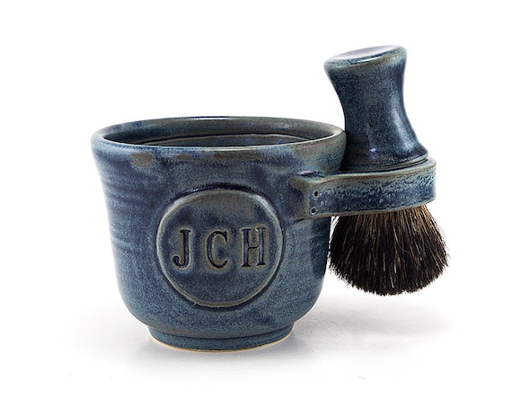 Personalized Wet Shaving Set: Black Badger Brush, Shave Mug with Initials, Husband Gift - Custom Made in 6-8 Weeks See Item Description