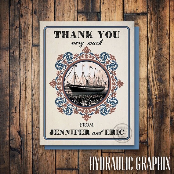 Vintage Nautical Wedding Thank You Card, Cruise Ship Card, Printable Thank You Card, Thank You Card for Wedding, Nautical Wedding Theme Il_570xn