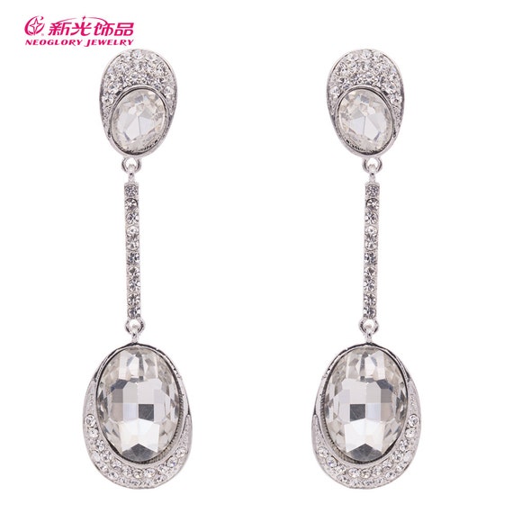 Items similar to Oval Drop Dangle Earrings for Women with Rhinestone