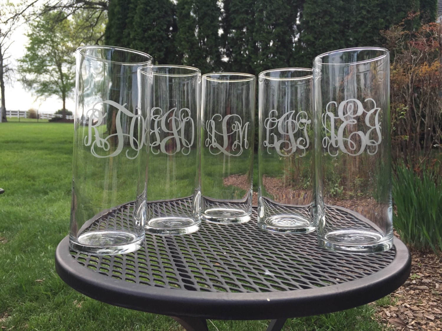 Custom personalized monogram glass etched vase Mother's