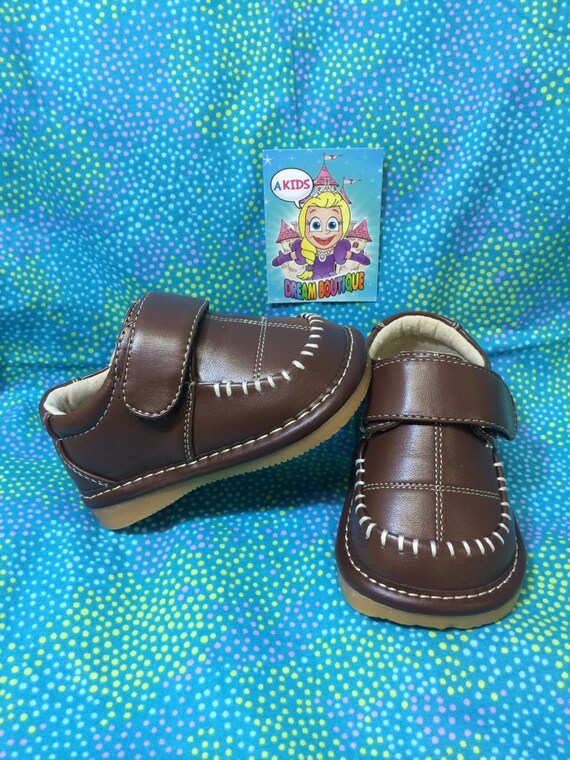 Boys brown leather squeaky shoes tennis by AKidsDreamBoutique