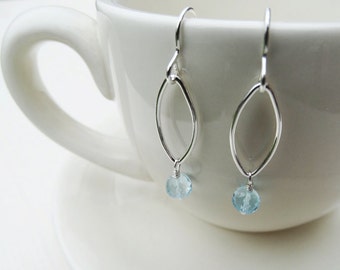 Silver & Sky Blue Topaz Drop Earrings - Sterling Silver