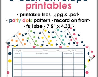 Printable Blank Cash Envelope Budgeting System PARTY DOTS, Money Budget Envelopes, Cash Organizer - Set of 6, Instant Download - PB1521